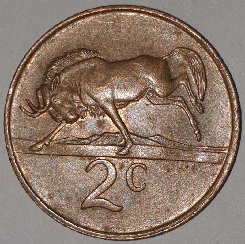 1984 - 2 CENT COIN (TWO CENT COIN) - RSA - BRONZE - KM#83 - BILINGUAL LEGEND - WILDEBEEST
